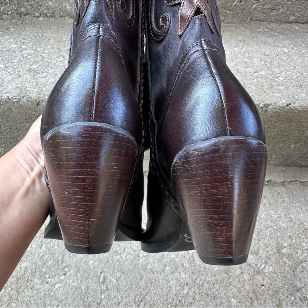 White Mountain Dark Brown + Bronze Leather Western Heeled Boots - Picture 12 of 15